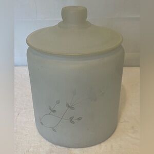 Vintage Frosted Glass Large Biscuit Jar With Lid- excellent Condition